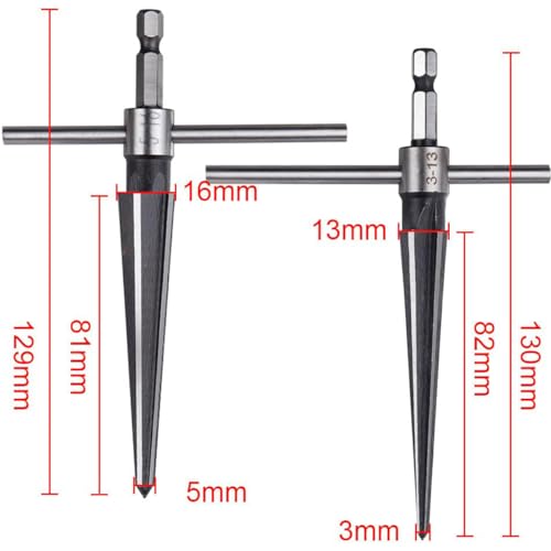 Wolfride 2Pcs T Handle Tapered Hand Reamer Set, 3-13mm & 5-16mm