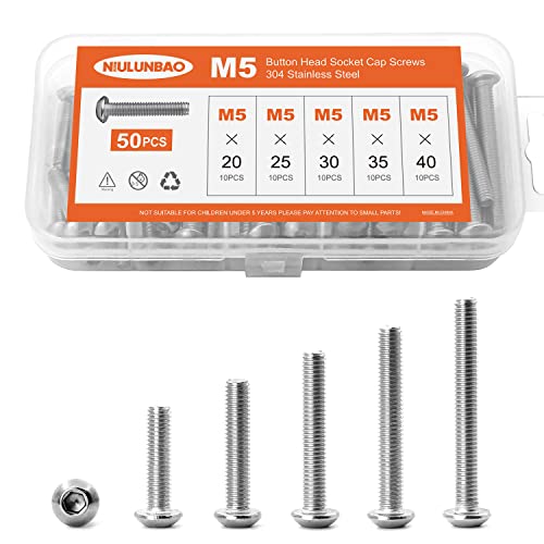 M5 x 20mm 25mm 30mm 35mm 40mm Button Head Socket Cap Screws Bolts 304 Stainless Steel Metric Machine Allen Hex Drive, Fully Threaded, Assortment Kit 50PCS - size: M5 x 20/25/30/35/40mm (50PCS)