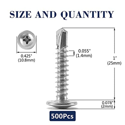 #8 x 1 Sheet Metal Screws 500PCS 410 Stainless Steel Truss Head Fast Self Tapping Screws by SG TZH - color: Silver, size: #8 x 1"