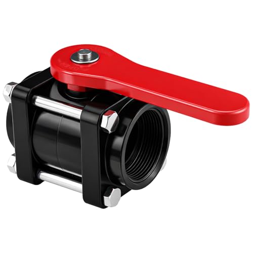 1 Pcs Red Inline Polypropylene Ball Valve 2" Npt Female Stainless Steel Exterior Chemical Resistant for Water Irrigation Industrial Systems - color: Red