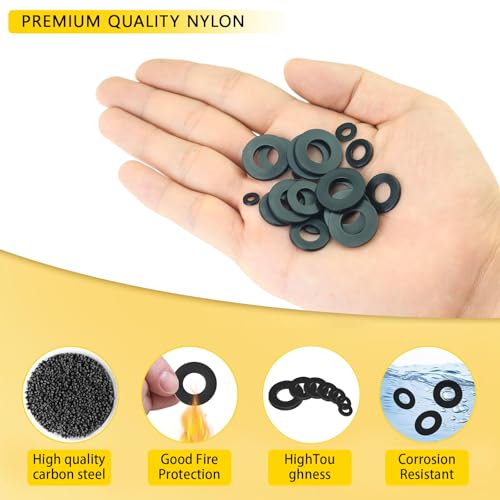 1100Pcs 9 Sizes M2-M12 Black Flat Washers for Screws & Bolts - color: Black-M2/2.5/3/4/5/6/8/10/12-1100Pcs