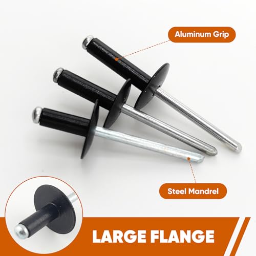 ALLCLEAN (100 pcs) 3/16 * 5/8" Large Flange Open End Black Aluminum Blind Rivets,4.8 * 16 Pop Blind Rivet - color: Black, size: 3/16"*5/8"