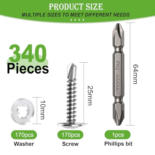 mxuteuk 340PCS #8×1" Self Tapping Screws,410 Stainless Steel - size: SV #8×1"