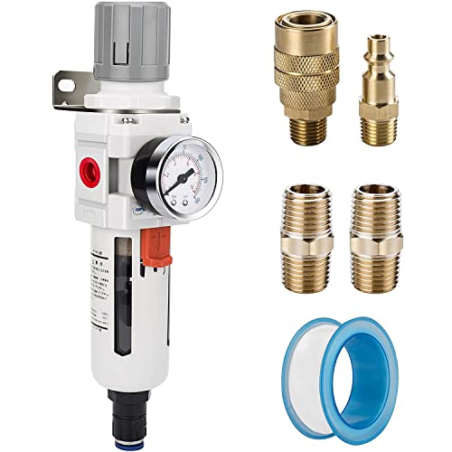 NANPU 3/8" NPT Air Compressor Filter & Pressure Regulator Combo, Auto Drain - size: 3/8" NPT, style: Auto Drain, Metal Coupler&Plug