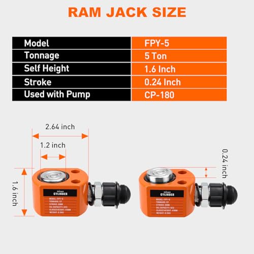 Nilight 5 Ton Hydraulic Cylinder Jack Porta Power Ram Single Acting Lifting - size: 5T Jack