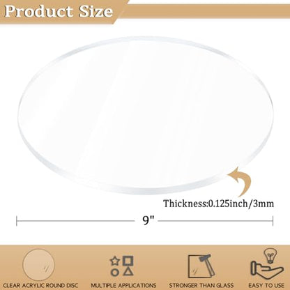 2 Pieces 1/8" Clear Circle Acrylic Sheet, 9 Inch Diameter Plexiglass Sheet, Round for Cake Discs, Plexiglass Table Top, Acrylic Backdrops and DIY Display Projects Craft - size: 9 Inch Diameter, 1/8" Thick