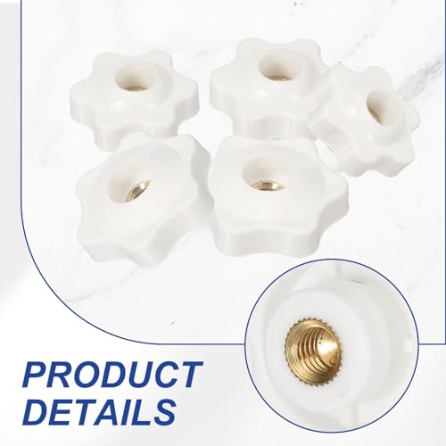 PATIKIL M5 x 25mm Thread Star Knobs, 4 Pcs 6 Star Knurled Tightening Screw Clamping Knob Handle for Umbrella Base Replacement, White - color: White, size: 5mm x 25mm