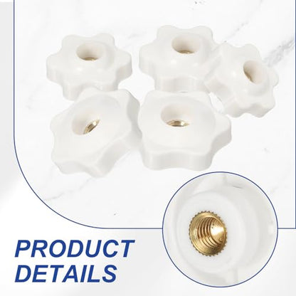 PATIKIL M5 x 25mm Thread Star Knobs, 4 Pcs 6 Star Knurled Tightening Screw Clamping Knob Handle for Umbrella Base Replacement, White - color: White, size: 5mm x 25mm