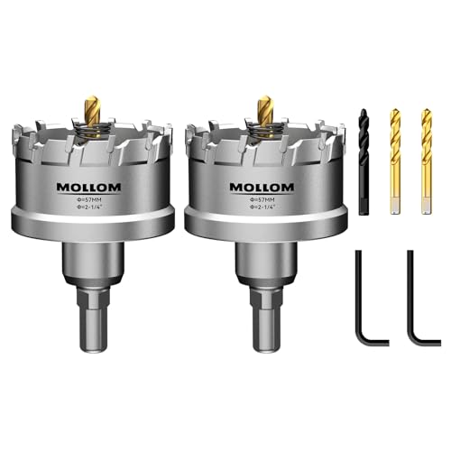 Mollom 2-1/4" (57mm) 2Pcs Heavy Duty Carbide Hole Saw with 3 Pilot bit - size: 57mm | 2-1/4" - 2PCS