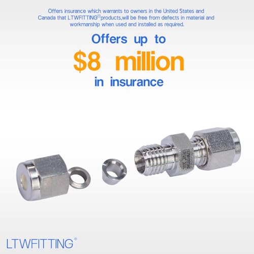 LTWFITTING 3/16-Inch OD Compression Union,Stainless Steel 316 Fittings (Pack of 5)
