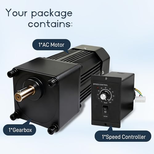 Universal High Torque AC Motor + Speed Controller, 250W Single Phase Electric Motor with Gearbox, 110V Reversible Gear Motor, Variable Speed Motors for Conveying Equipment, Production Lines