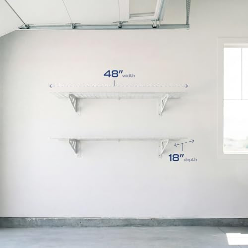 MonsterRax 18x48 White Garage Wall Shelf 2-Pack, 500lb, Hammertone - color: White, size: 18"x48"