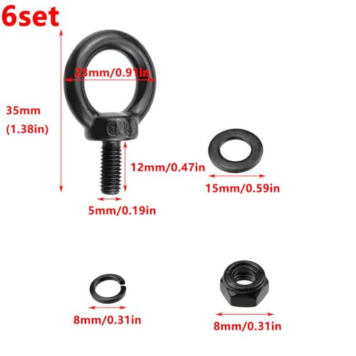 Antrader Lifting Shoulder Eye Bolts,Eye Bolts with Nuts,M5,Black - size: M5-(With Lock Washers)