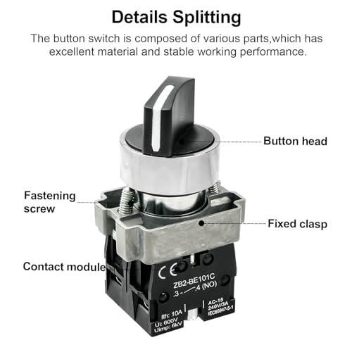 2-Pack Black 3-Position Metal Head Selector Switches, 2NO - style: Black 3-Position Selector Switch 2NO