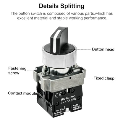 2-Pack Black 3-Position Metal Head Selector Switches, 2NO - style: Black 3-Position Selector Switch 2NO