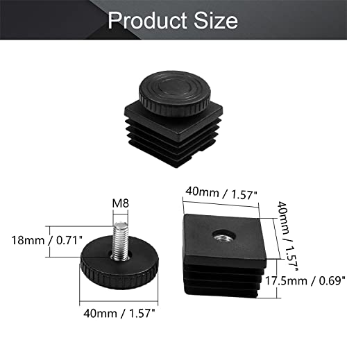 MroMax 24 Sets Adjustable Leveling Feet 40 x 40mm Plastic Metal Square Tube Insert Kit M8 Thread Glide Leveler for Home Office Table Desk Leg Black - color: 24pcs, size: 40x40mm