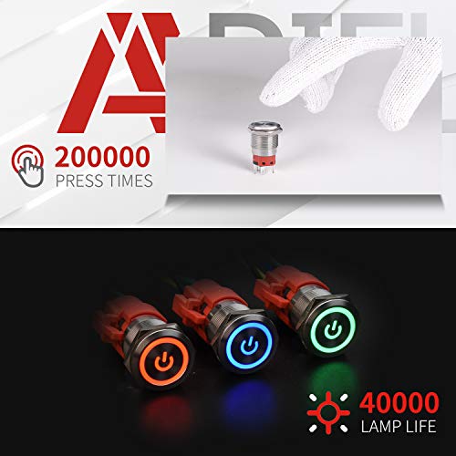 APIELE 19mm Latching Push Button Switch 3/4" 12V DC Power Symbol LED with Socket Plug 1NO1NC SPDT ON/Off（ Green） - color: Green