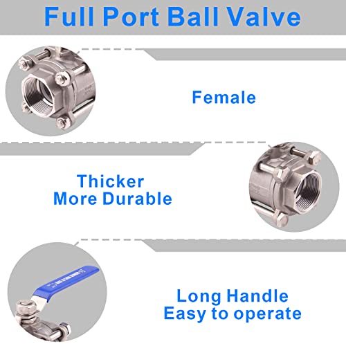 DERNORD Ball Valve 1.5 Inch NPT Threaded - Stainless Steel 304 Female 3 Piece Full Port (1.5" NPT Female) - size: 1.5" NPT Female
