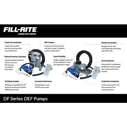 Fill-Rite DF120DAN520 120V 8 GPM Diesel Exhaust Fluid (DEF) Transfer Pump w/Drum Mount Package & Automatic Nozzle - style: 120V Drum Mount w/Auto