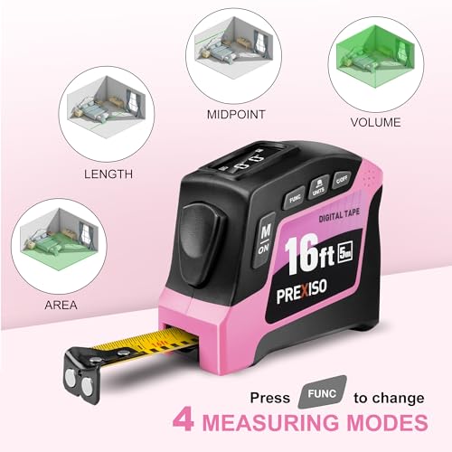 PREXISO 2-in-1 Digital Tape Measure, 16Ft Pink Digital Measuring Tape - color: Pink