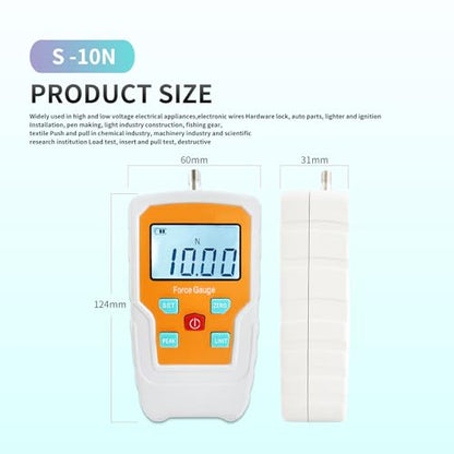Digital Force Gauge Push and Pull Meter Dynamometer Tension Pressure Tester Thrust Meter Compression Load Plug Force Destructive Tests 10N/1kg/2.2lb/36Oz - size: 2.2LB 10N