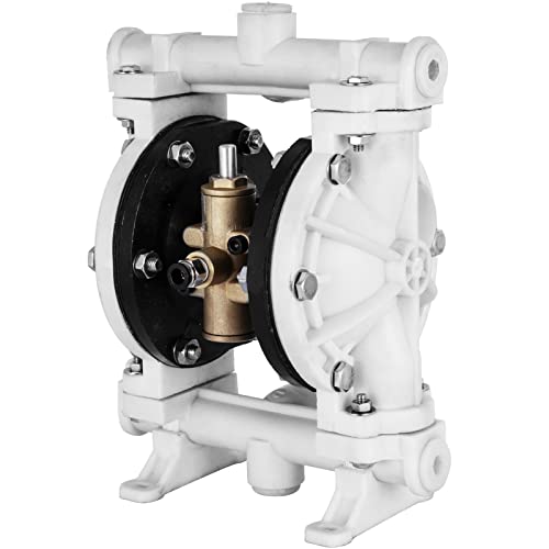 VEVOR Air-Operated Double Diaphragm Pump, 1/2 in Inlet & Outlet, Polypropylene Body, 2.5 GPM & Max 80PSI, PTFE Diaphragm Pneumatic Transfer Pump for Petroleum, Diesel, Oil & Low Viscosity Fluids - size: 2.5 GPM