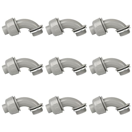 Conduit Connectors, 1 Inch, 90-Degree, Grey, 9-Pack