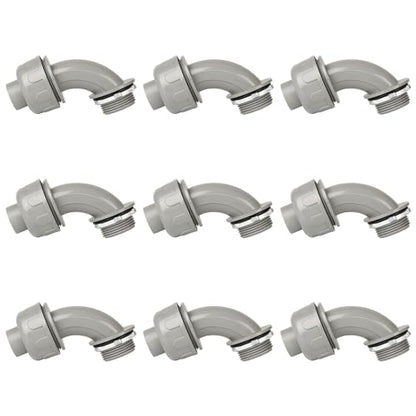 Conduit Connectors, 1 Inch, 90-Degree, Grey, 9-Pack