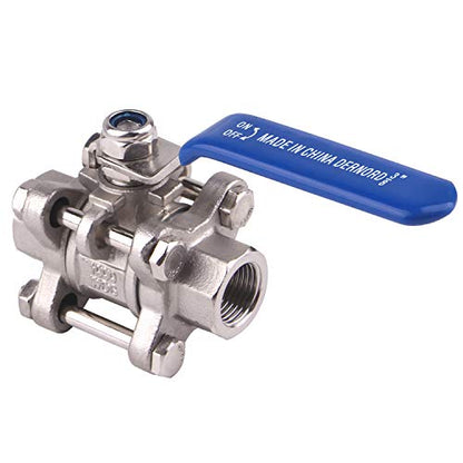 DERNORD Ball Valve 3/8 Inch NPT Threaded - Stainless Steel 304 Female 3 Piece Full Port - size: 3/8" NPT Female