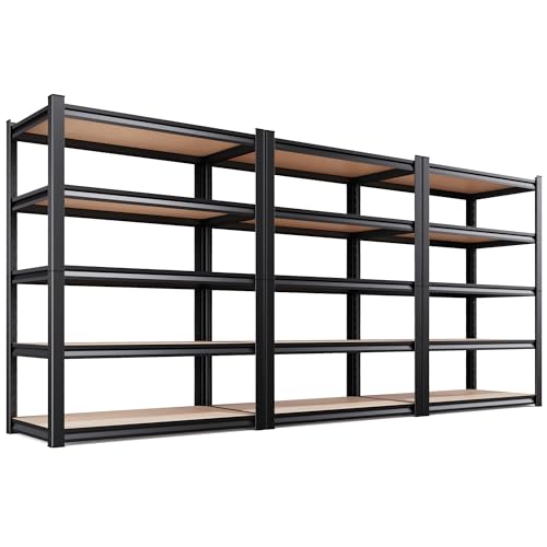 3-Pack Heavy Duty Garage Shelving for Garage, Warehouse & Workshop Organization, 71" H x 45.6" W x 17.7" D 5-Tier Adjustable Metal Storage Rack for Tools, Storage Bins & Bulk Items - size: 46"Wx18"Dx71.2"H