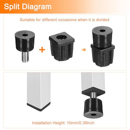 uxcell 4 Set Leveling Feet, M5x12x12mm Plastic Adjustable Furniture Leg Leveling Square Tube Insert Screw-in Glide Levelers for Table Chair Furniture, Black - size: M5x12x12mm