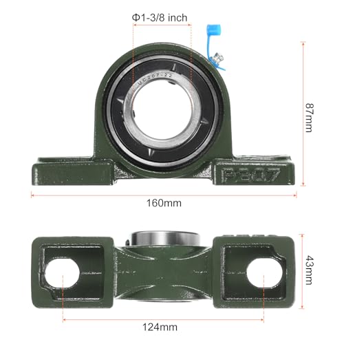 uxcell 2pcs UCP207-22 Pillow Block Bearings 1-3/8 inch Bore Self Alignment, Solid Cast Iron Base Mounted Chrome Steel Bearings - size: UCP207-22
