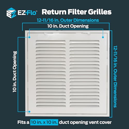 EZ-FLO 10 x 10 Inch (Duct Opening) Return Air Vent Cover for Wall or Ceiling, Solid Steel Return Air Filter Grille, HVAC Vent Cover, White, 61657 - size: 10 in. x 10 in.