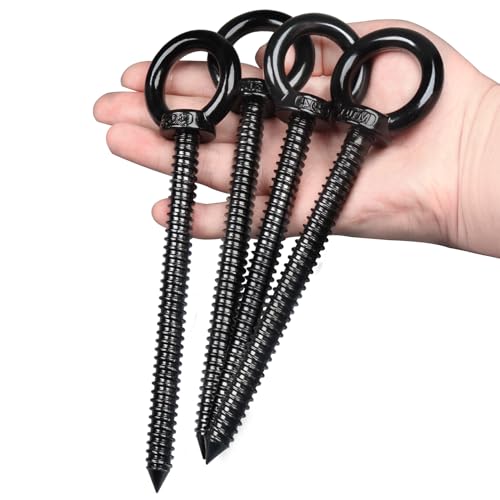 OHIYO 6.3 Inch Heavy Duty Eye Hooks M10 Self Tapping Eyelet Screw Load Capacity 850 LBS Heavy Duty Screw in Eye Hooks for Hammock Stand, Swing Chair, Yoga, Heavy Indoor & Outdoor Uses (Black) - color: Black - Eye Hook