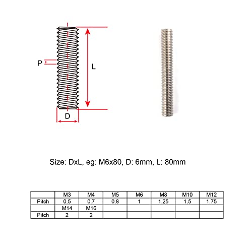 15Pcs M8x80 Stainless Steel Fully Threaded Screw Rod Stud - size: M8x80