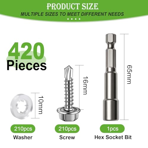 mxuteuk 420PCS #8×5/8" Self Tapping Screws,410 Stainless Steel - size: SV #8 ×5/8"