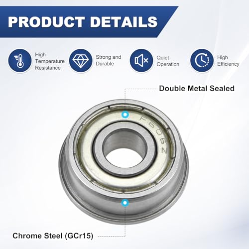 M METERXITY 4-Pack F606ZZ Flanged Ball Bearing, 6 x 17 x 6mm Double Metal Shielded Chrome Steel (GCr15) Flange Rip Bearings for Wheelbarrow/Printer/Fax Machines/Power Tools - size: 6mm x 17mm x 6mm