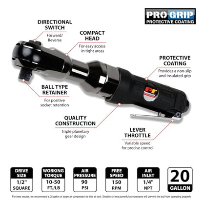 Performance Tool M561 1/2 in. Drive Air Ratchet - size: 1/2" Dr Air Ratchet