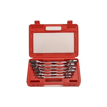 FLZOSPER 6-Piece Metric 8-19mm Double Flexible Socket Wrench Set, 12 Point with Storage Box