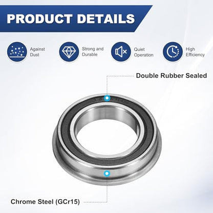 M METERXITY 4-Pack F6804-2RS Flanged Ball Bearing, 20mm x 32mm x 7mm Double Rubber Seal Chrome (GCr15) Steel Deep Groove Ball Bearings for Wheelbarrow/Printer/Fax Machines/Power Tools - size: 20mm x 32mm x 7mm