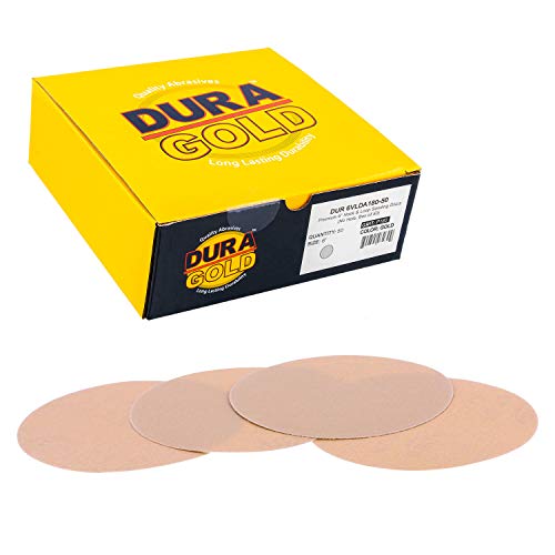 Dura-Gold Premium 6" Gold Sanding Discs, 180 Grit, Hook & Loop, Box of 50 - size: 180-Grit