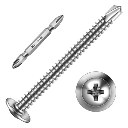 Mywish 100pcs #8×2" Self Tapping Screws for Metal, Sheet Metal Screw 410 Stainless Steel Truss Head Self Drilling Screws High-Strength Quick Tapping Screws - color: Silver, size: #8x2" (100 pcs)