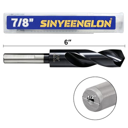 7/8 Drill Bit for Metal and Hardened Steel, M35 Cobalt 1/2 Inch Reduced Shank Industrial Grade Heavy Duty Drill Bit, with Index Storage Case - size: 7/8 in