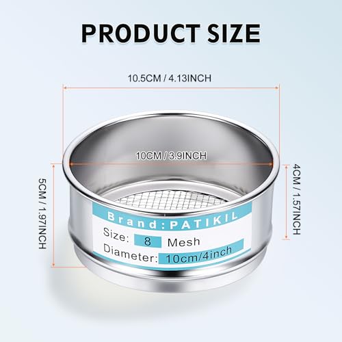 PATIKIL Lab Sieve 8 Mesh(2.5mm) 3.9"(10cm) Diameter Sifting Screen - size: 8 Mesh(2.5mm)/3.9"