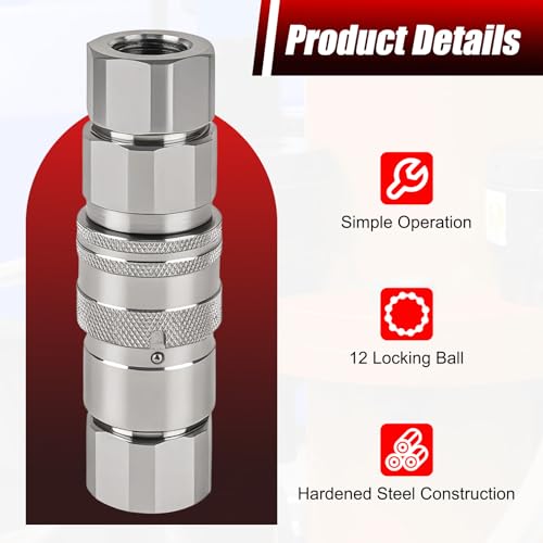 1/2’’ NPT Flat Face Hydraulic Quick Couplers, Skid Steer Hydraulic Couplers with 2PCS Dust Covers, Couplings Set for Agricultural Machinery, Construction Equipment & Industrial Hydraulic Testing