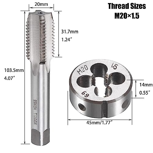M20 X 1.5 Metric Tap and Die Set M20 X 1.5mm HSS Straight Fluted Machine Thread Right Hand Screw Tap and Round Threading Die - color: m20*1.5