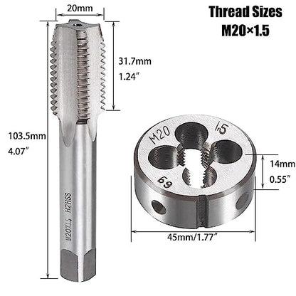 M20 X 1.5 Metric Tap and Die Set M20 X 1.5mm HSS Straight Fluted Machine Thread Right Hand Screw Tap and Round Threading Die - color: m20*1.5