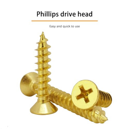 #8 x 1-1/2" Wood Screw, Phillips Flat Head Self Tapping Screws, Brass Plated Carbon Steel, Brass Plated Screws for Wood, Wood Screws #8 X 1 1/2 Inch, 75Pcs - size: #8 × 1-1/2"