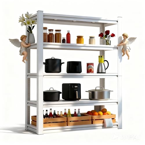 White 72"h *35.12"w*15.7"d Storage Shelves Shelving: Adjustable Metal 5-Heavy-Duty-Shelf (Unit)-Rack Industrial Utility Household Organizer/Systerm for Kitchen Pantry/Bedroom/Garage/Closet - size: 5T-72"H×35.12"W×15.82"D
