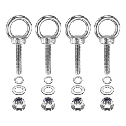 PATIKIL M6 x 30mm Shoulder Eye Bolt, 4 Pcs 304 Stainless Steel Lifting Ring Threaded Eye Bolt with Flange Lock Nuts Spring and Flat Washers for Hanging Tie Down Straps Outdoor Indoor - size: M6 x 30mm